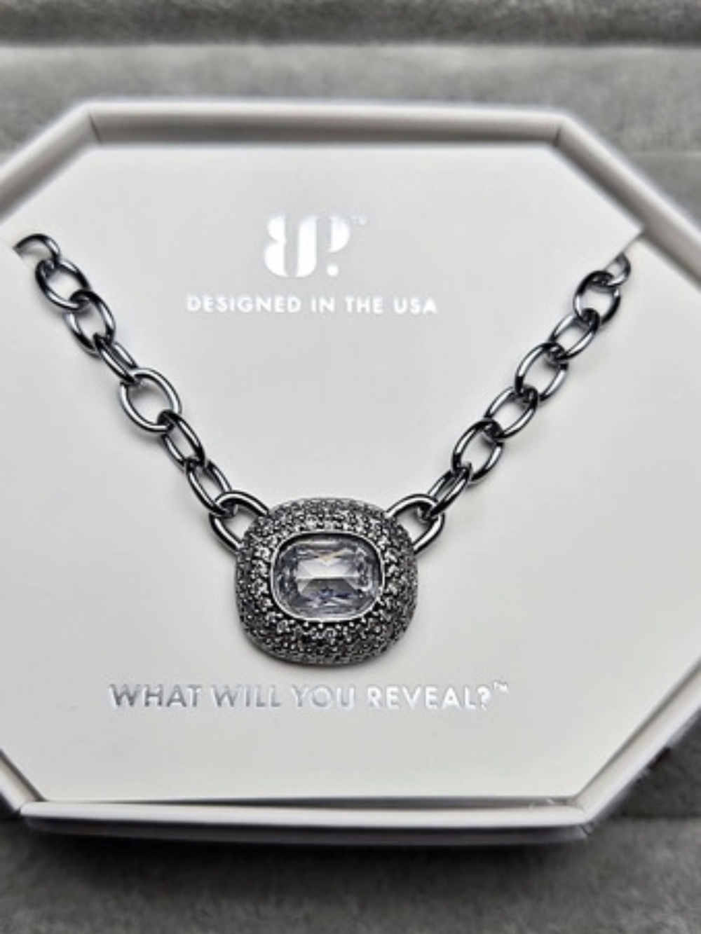 New A Grand Statement Diamond CZ Hematite Plated Bomb Party Necklace